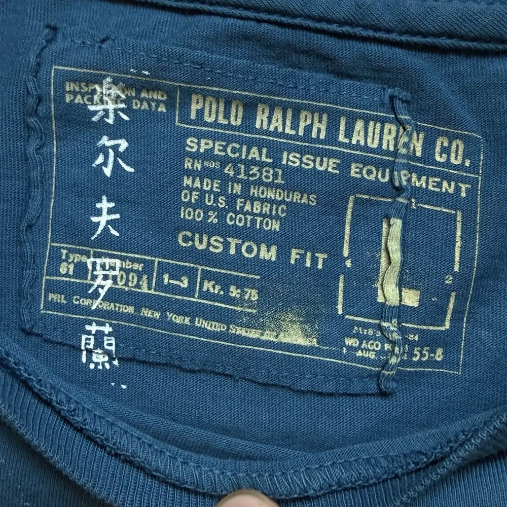 Vintage 90s Y2K Polo Ralph Lauren Japanese Military Graphic Tshirt Mens L Rare